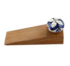 2 Pieces Navy Blue Flower Crackle Ceramic Wooden Door Stopper